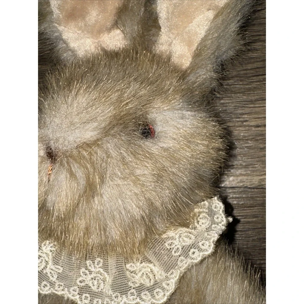 Sesil Co Ltd Bunny Rabbit Plush Lace Bib Furry Wired Ears Easter Light Brown 14